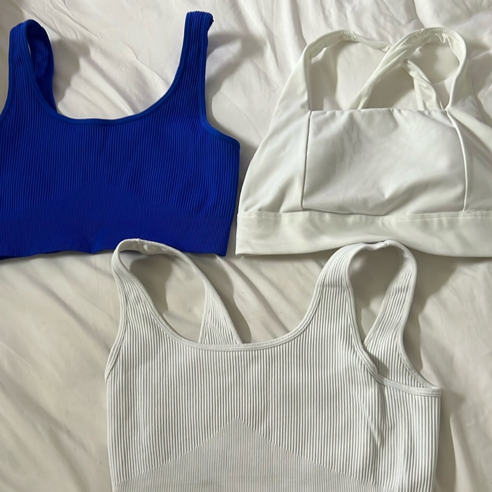 Two Shien workout tops/ bras and one Target brand..